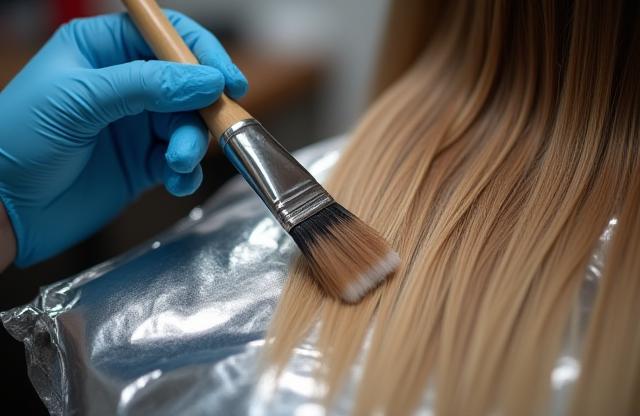 Close-up of a stylist applying balayage highlights