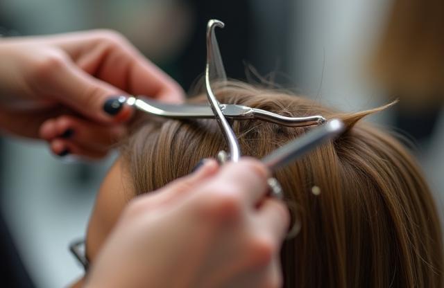 Instructor demonstrating precision haircutting technique