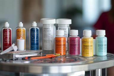View of the color mixing station in the L'Art de la Coiffure training area