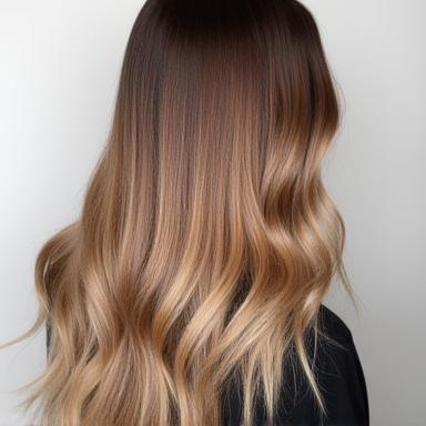 Example of finished balayage hair color created by a student