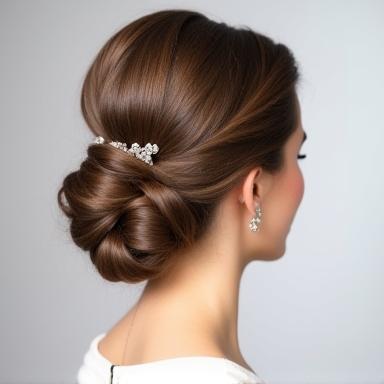 Example of student work: elegant updo hairstyle for a special occasion
