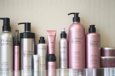 Display of professional styling products used in the salon and training